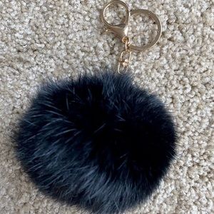 Black Fur Keychain with Gold Ring and Link